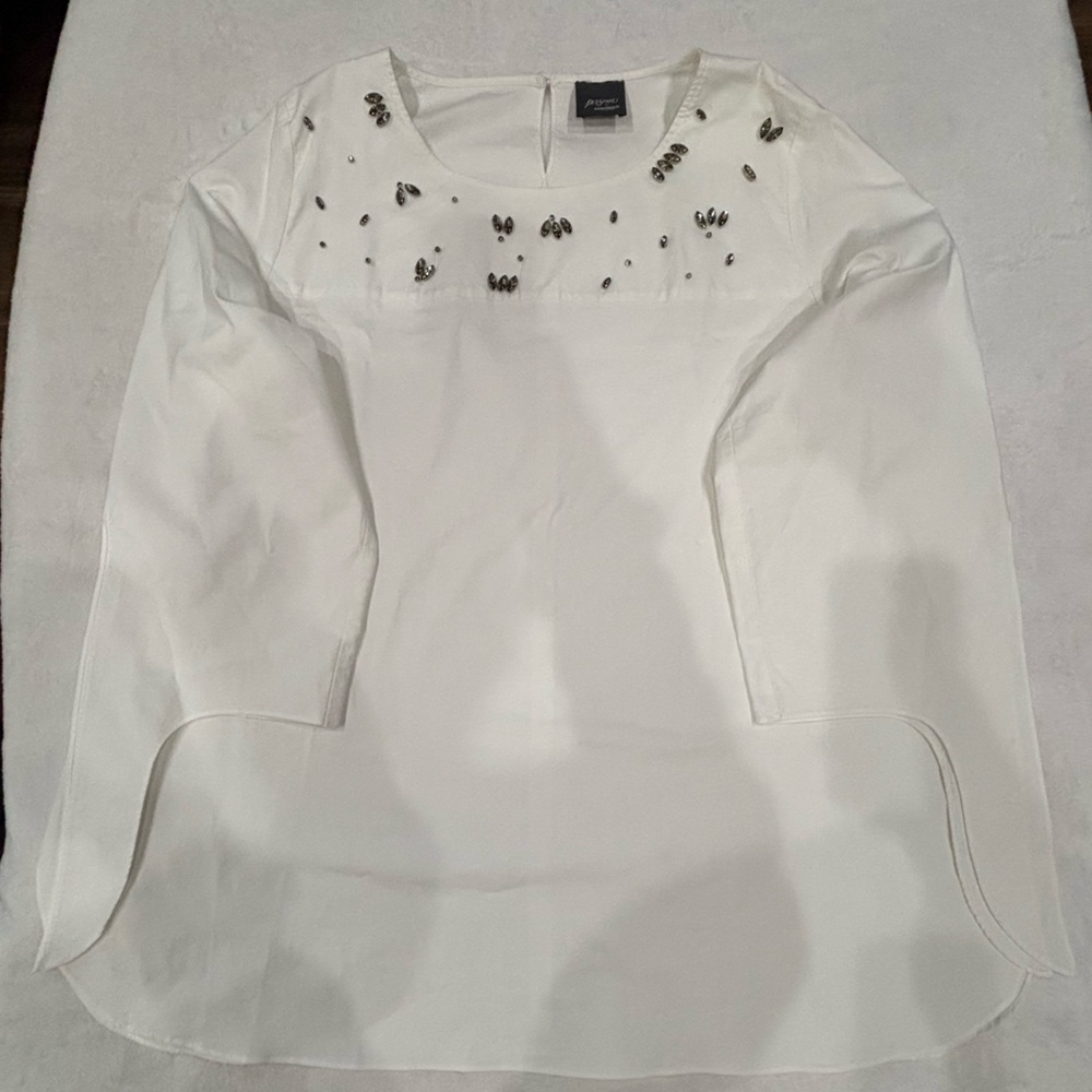 Persona by Marina Rinaldi White Embellished 3/4 Sleeve Blouse